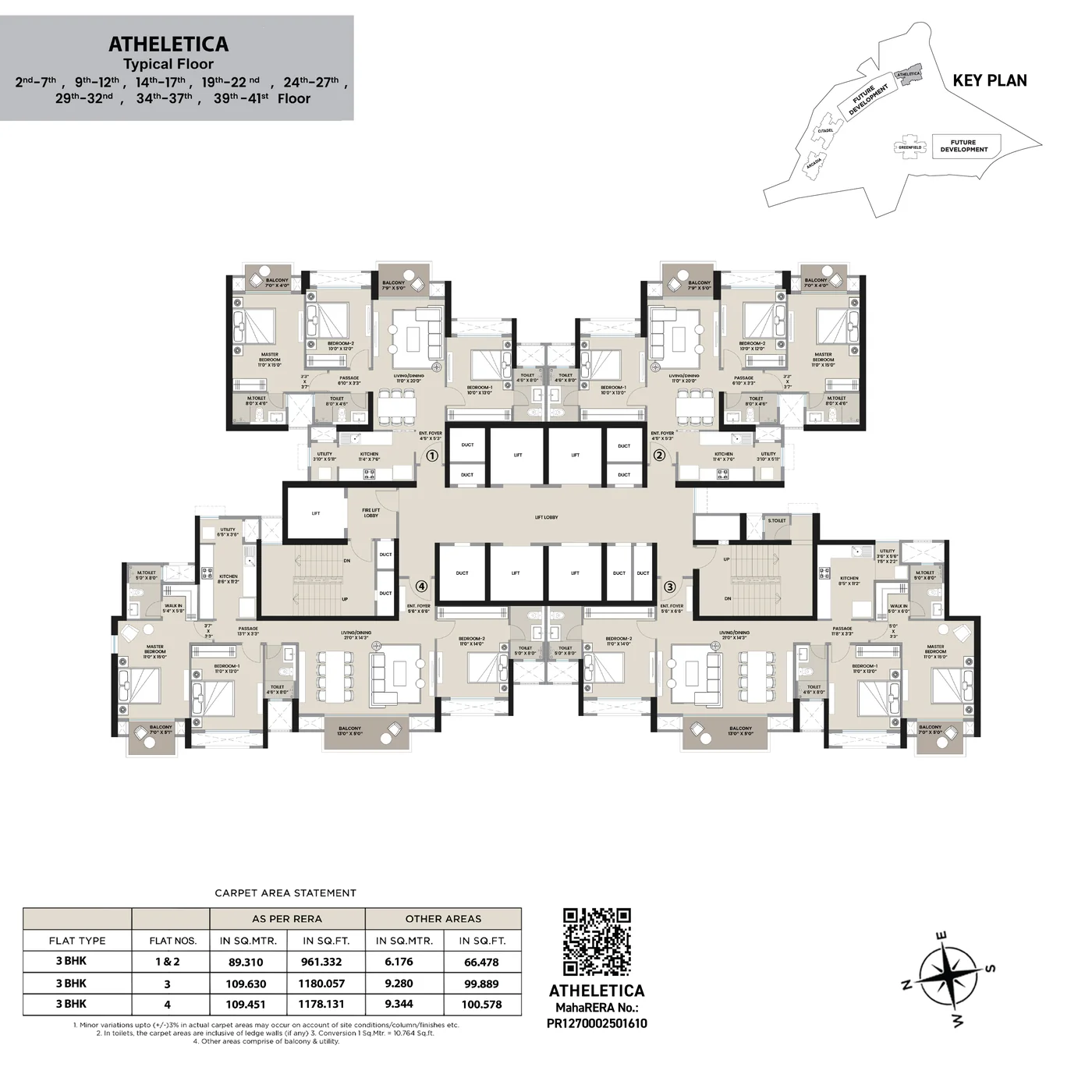 Atheletica 3 BHK typical floor plan
