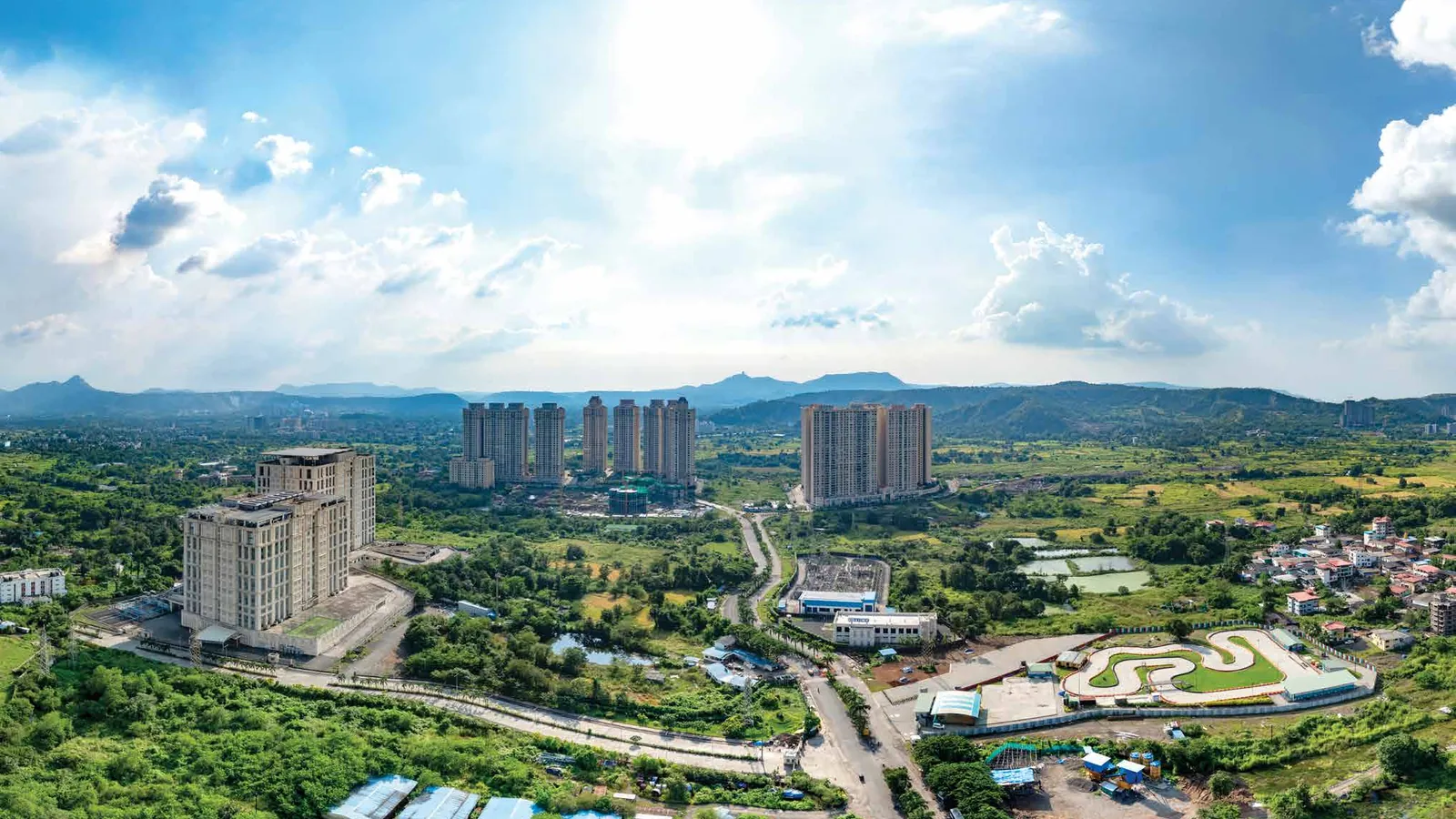 Actual aerial view of Hiranandani Fortune City, Panvel with the Hakone Go-Karting track