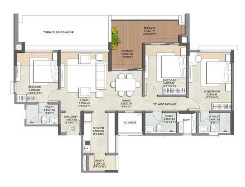 Kalpataru Jade Residence 3.5 BHK Floor Plan